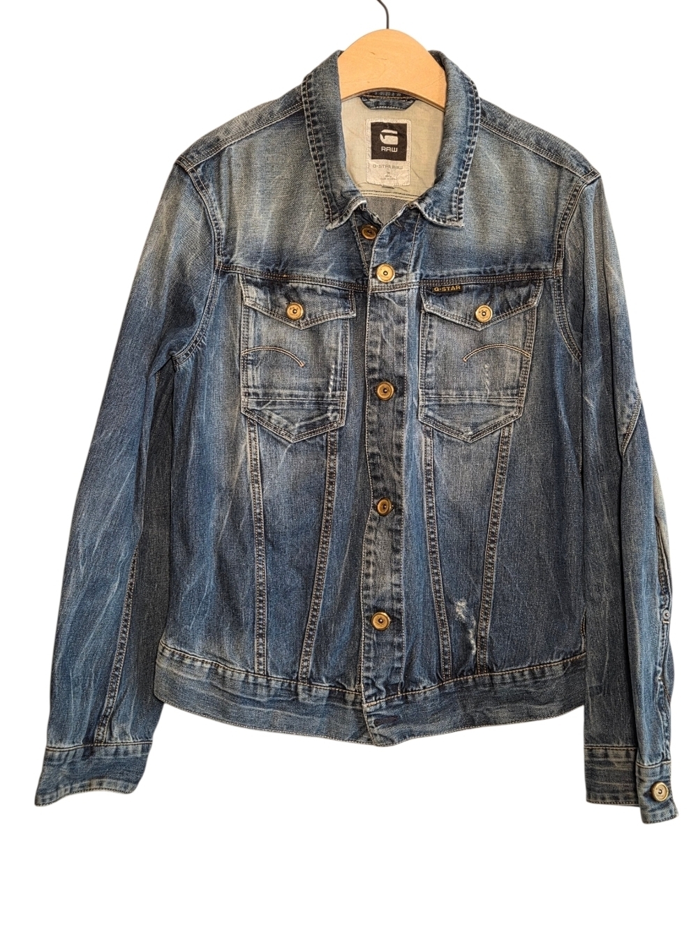 G-Star Raw Arc Classic Cotton Blue Denim Jacket Sz XL Streetwear Distressed